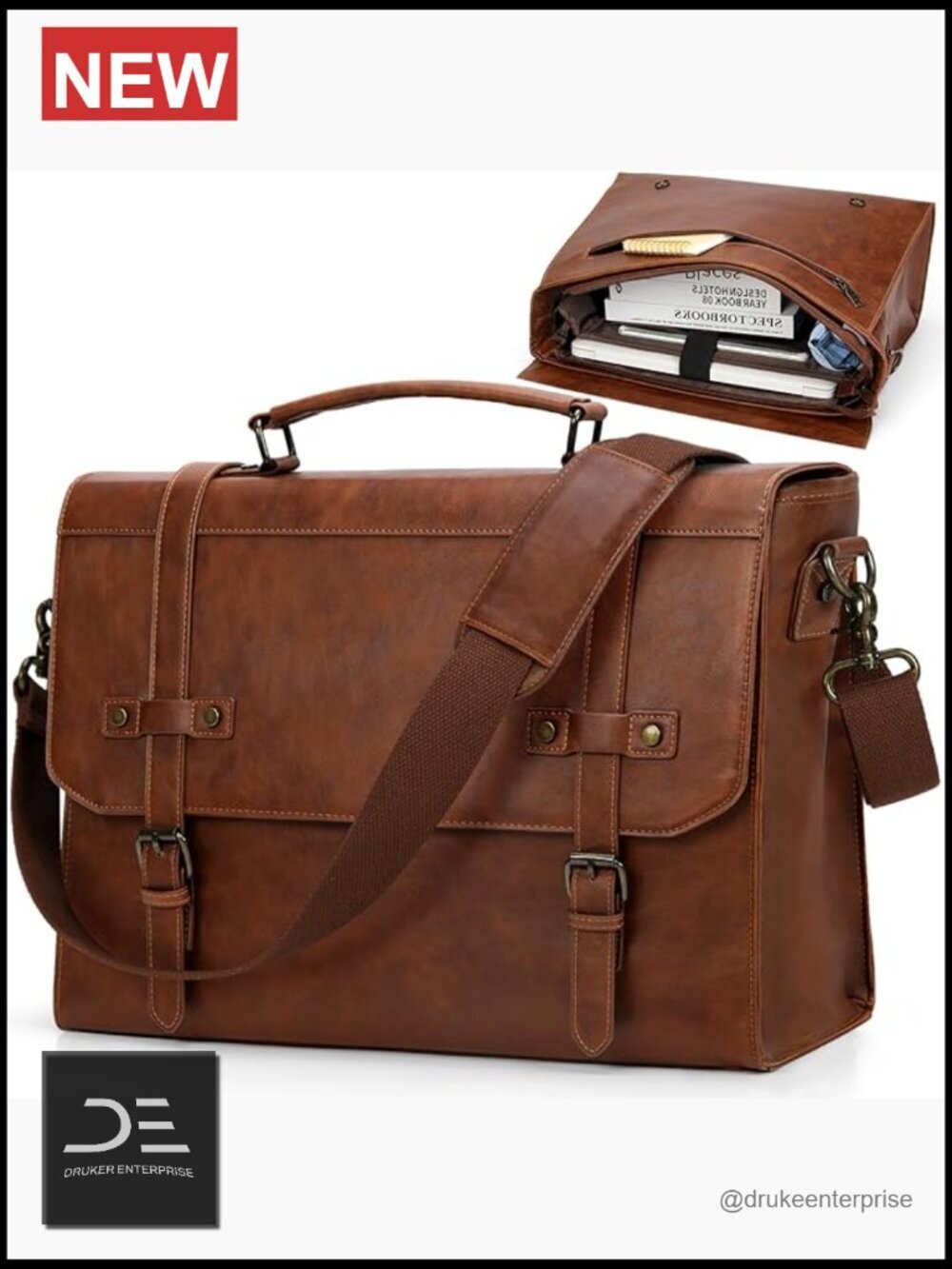 PU Leather 17" Laptop Messenger Bag Vintage Briefcase Waterproof Large Computer